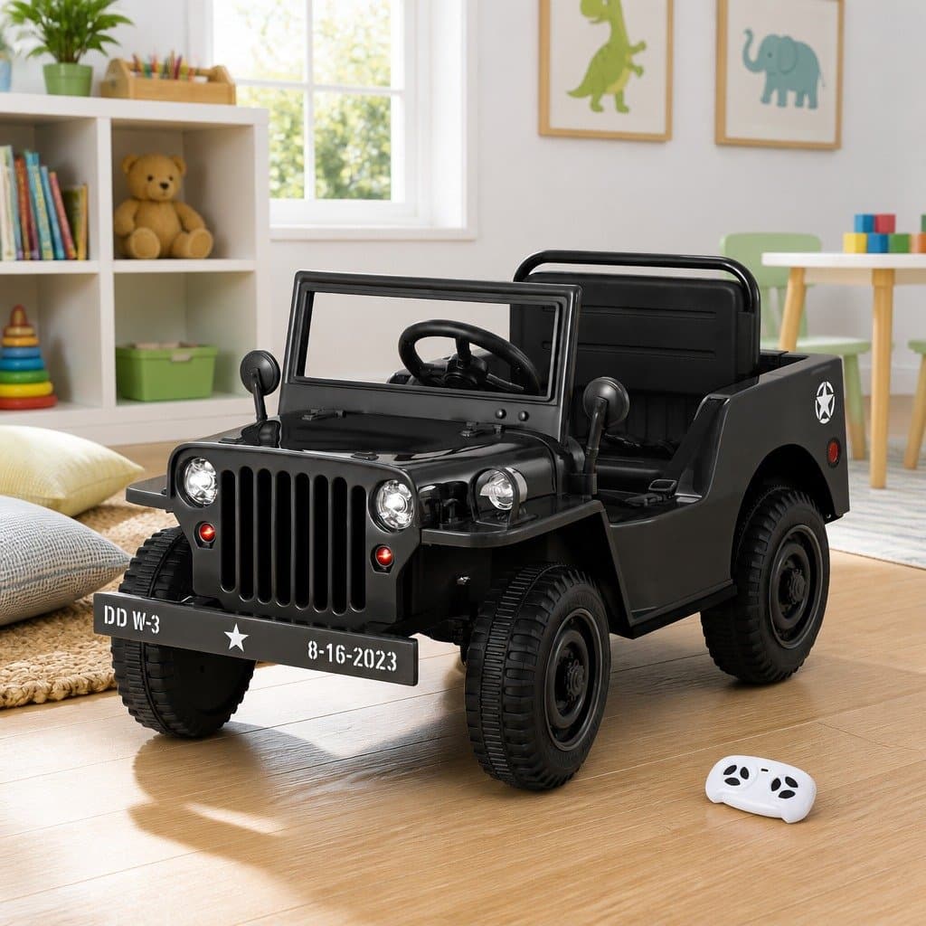 Electric Black Off-Road Jeep Toy for Kids with Remote Control