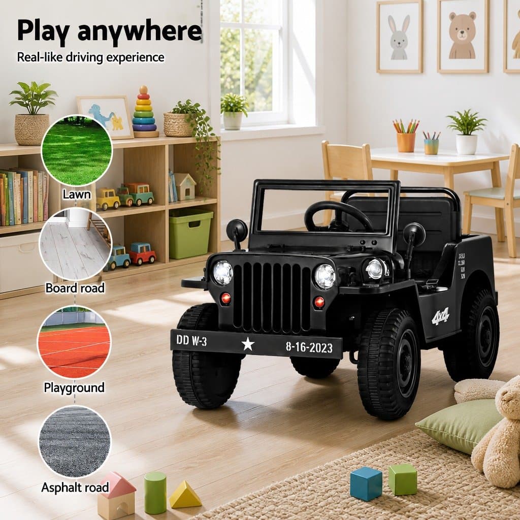 Electric Black Off-Road Jeep Toy for Kids with Remote Control