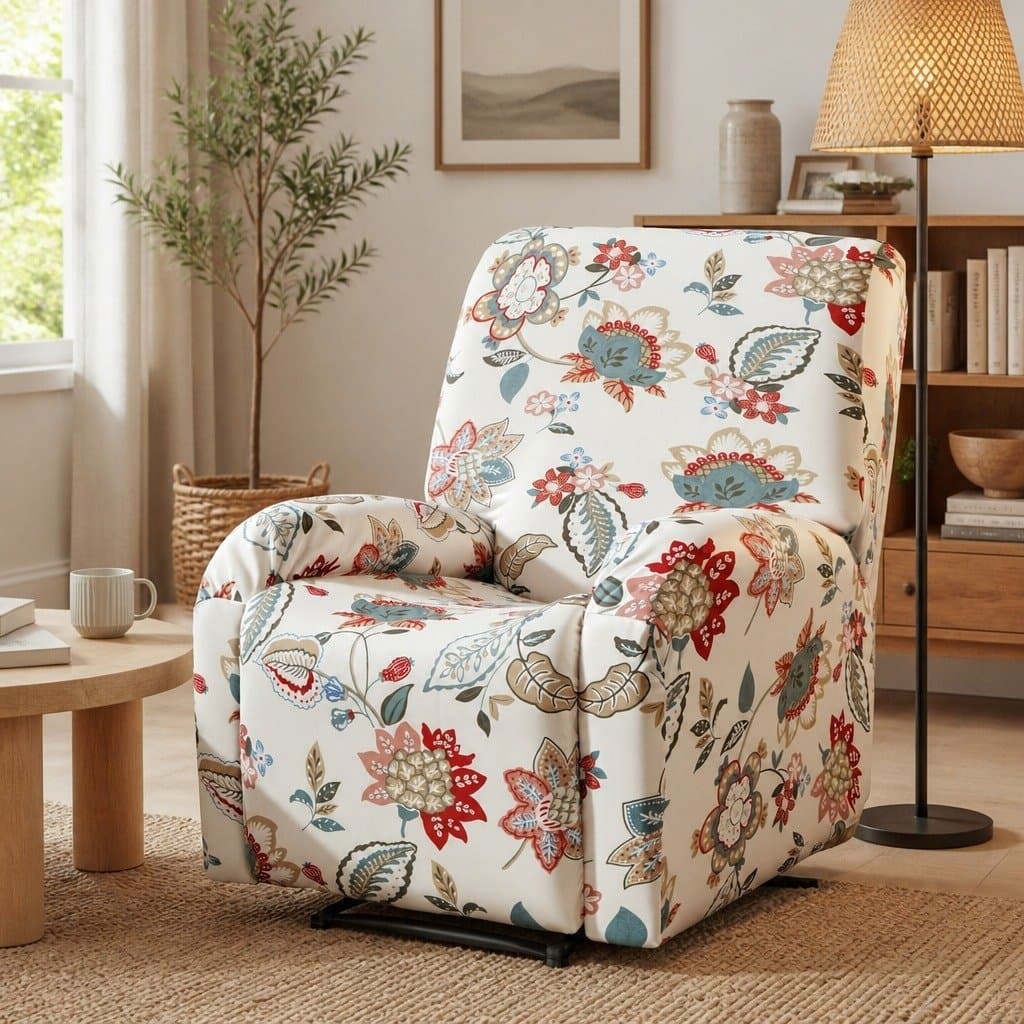 4-Piece Pink Floral Recliner Chair Slipcover Set