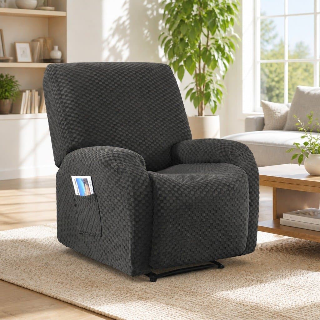 Grey Recliner Chair Cover with Storage Pockets