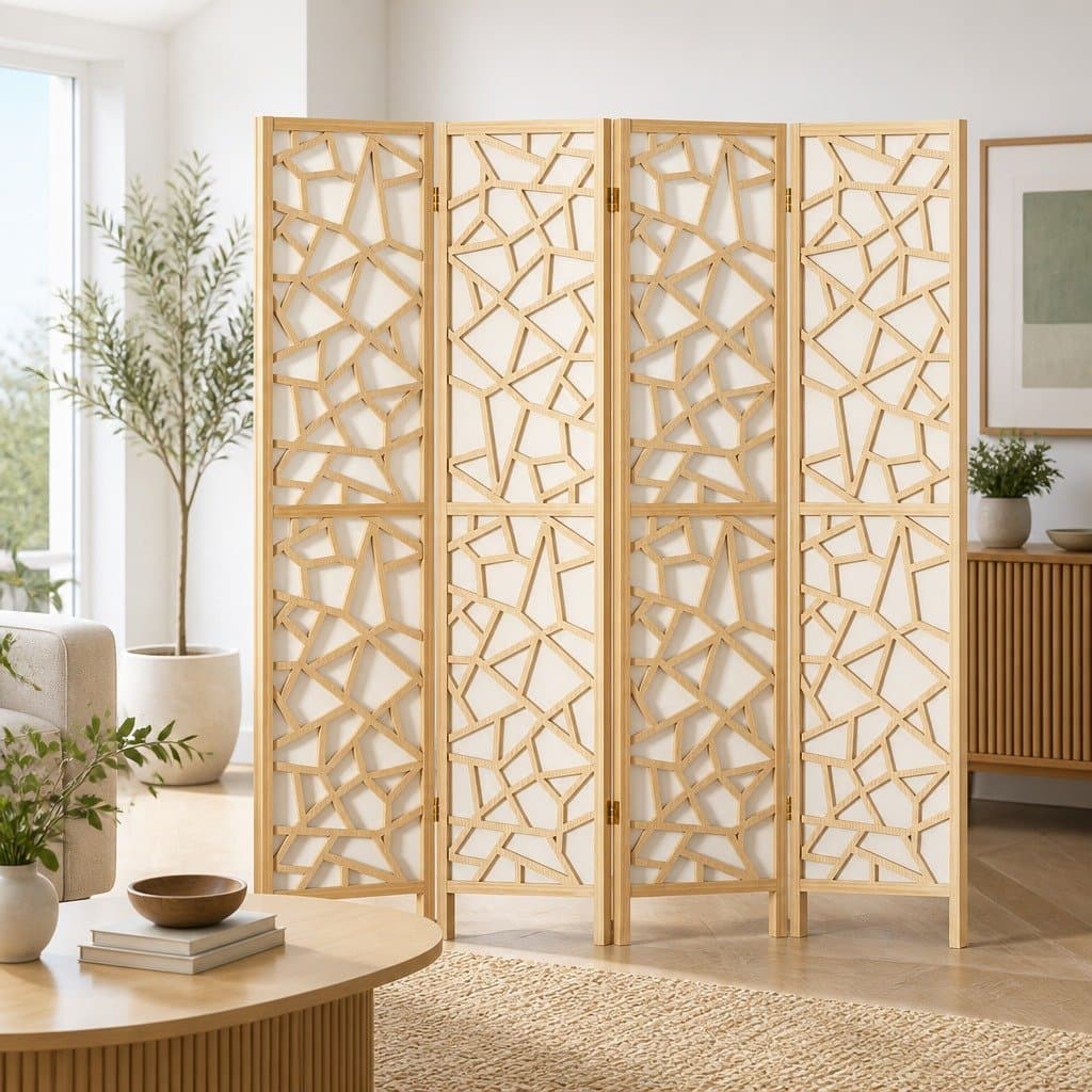 4 Panel Room Divider Screen 162x170cm Pine Wood