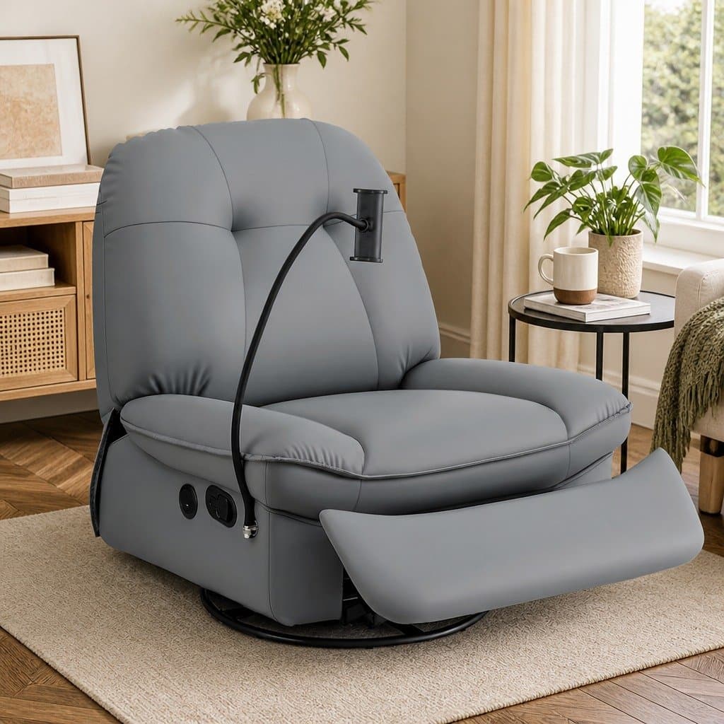 Manual Swivel Rocker Recliner Chair in Grey PU Leather