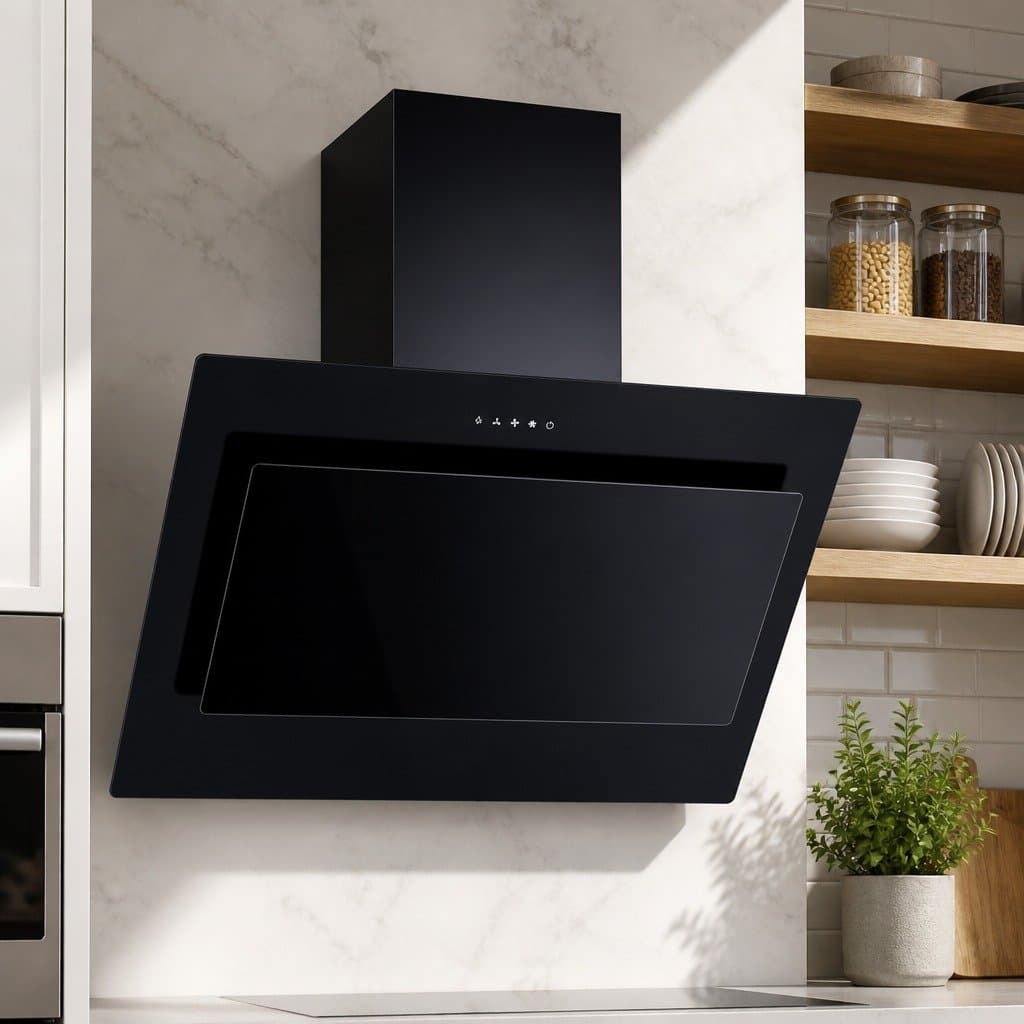 900mm Side-Draft Angled Glass Range Hood in Black