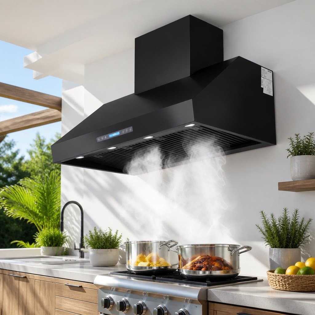 1200mm Black Wall BBQ Range Hood with Dual Motors