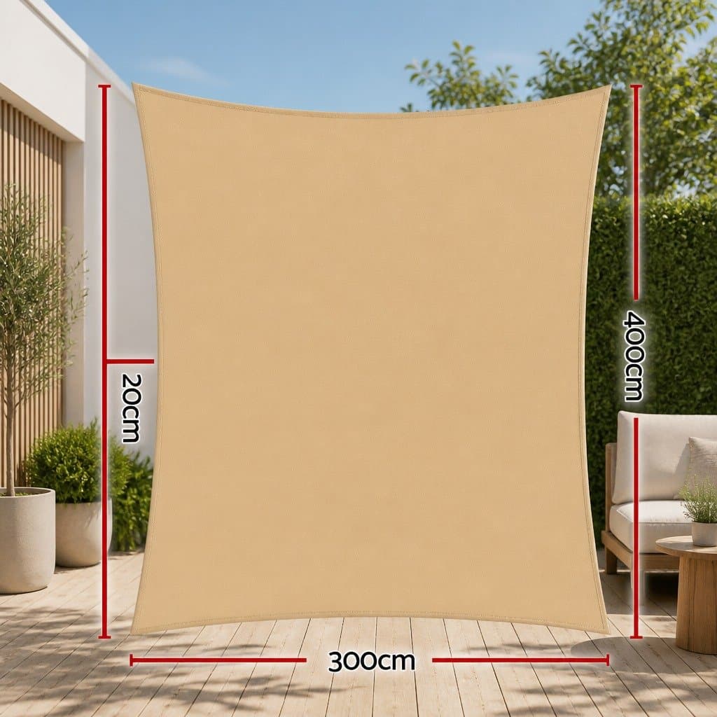 Shade Sail Rectangle 3x4m UV Block Outdoor Garden Patio Sunshade Cloth Sand