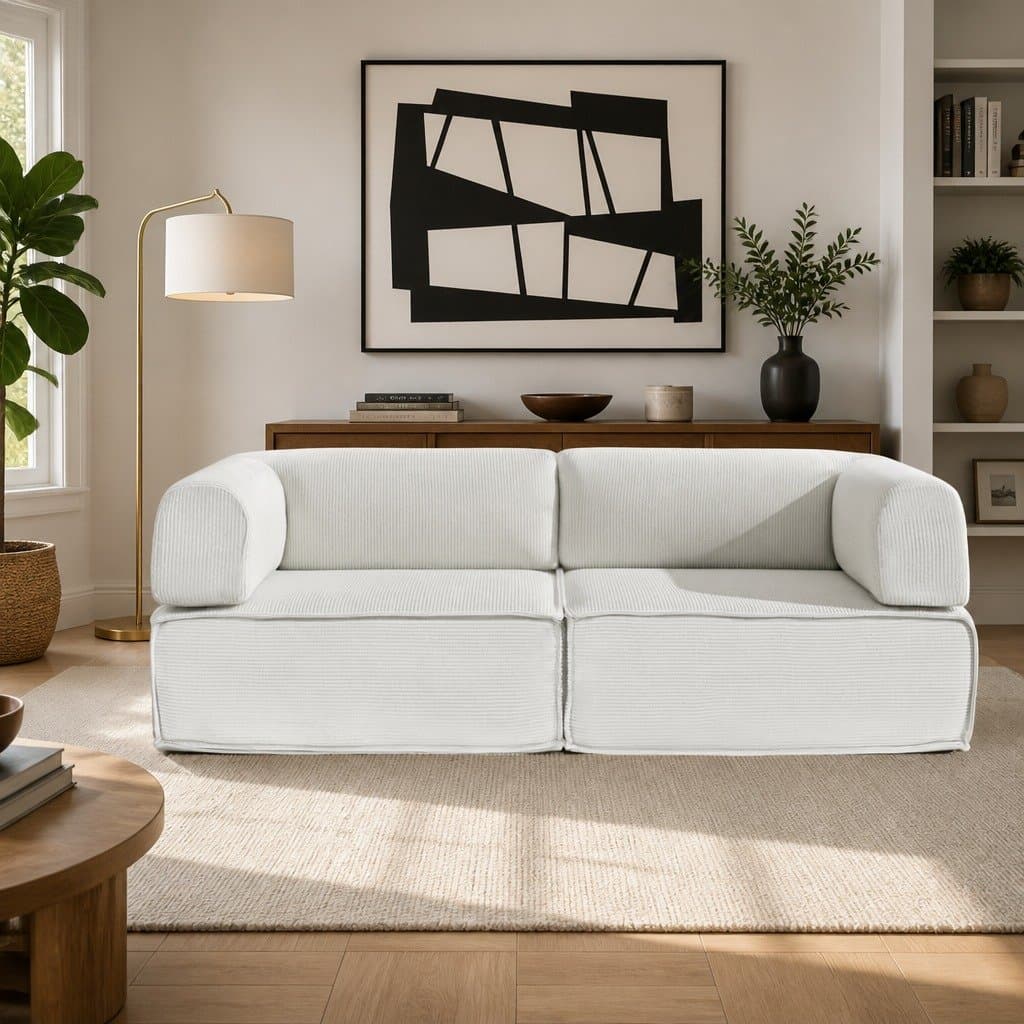 Beige 2-Seater Convertible Sofa Bed with Steel Frame