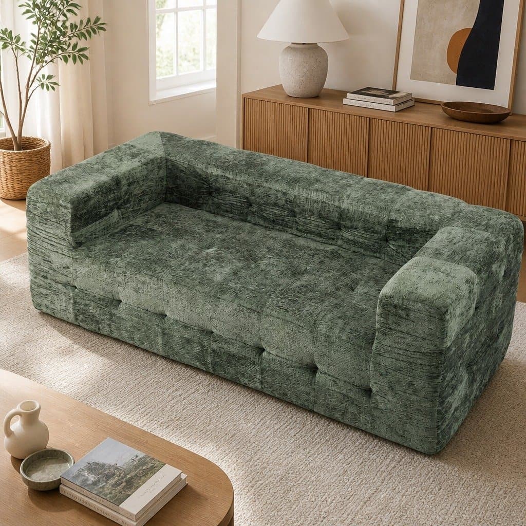 3-Seater Sofa Bed in Green Chenille