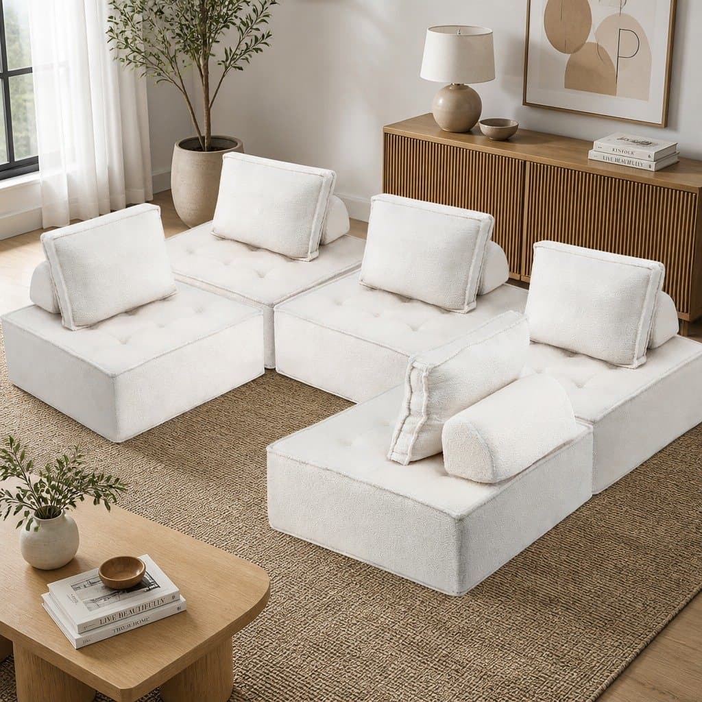 White 5 Seater Floor Sofa Lounge Chair