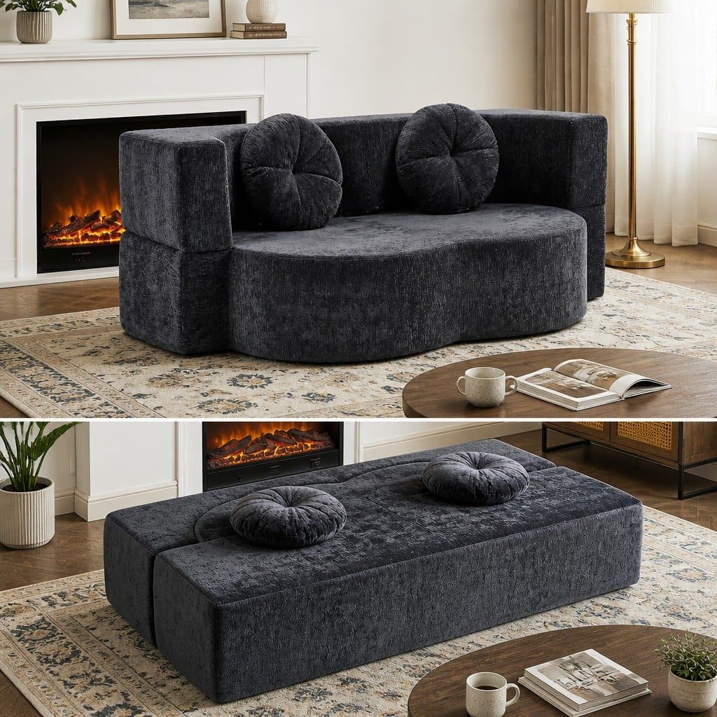 2 in 1 Convertible Sofa Bed Folding Loveseat Sleeper Couch Grey Living Room