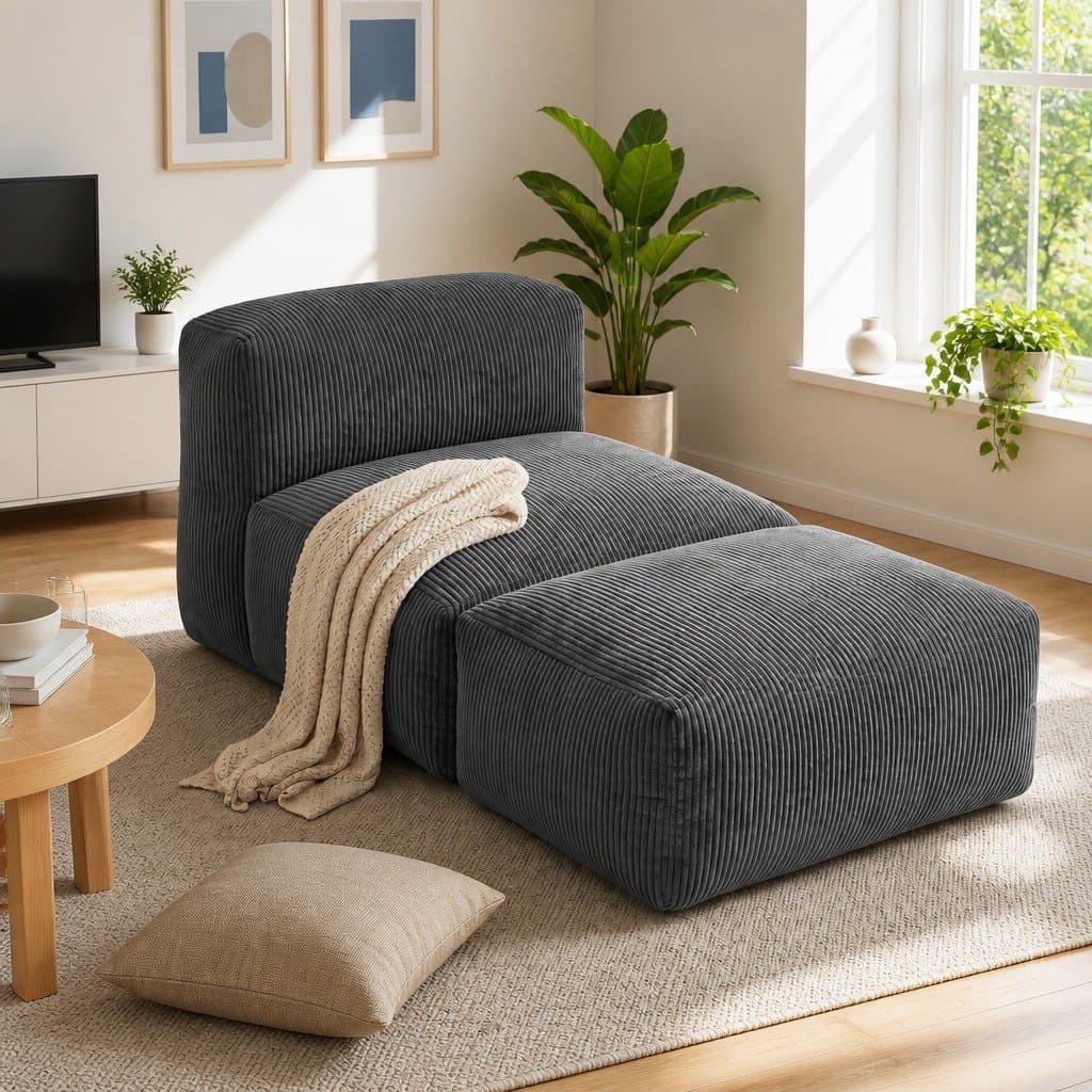 Foldable Bean Bag Sofa Bed Floor Lounger Chair Grey Compact Boneless Couch