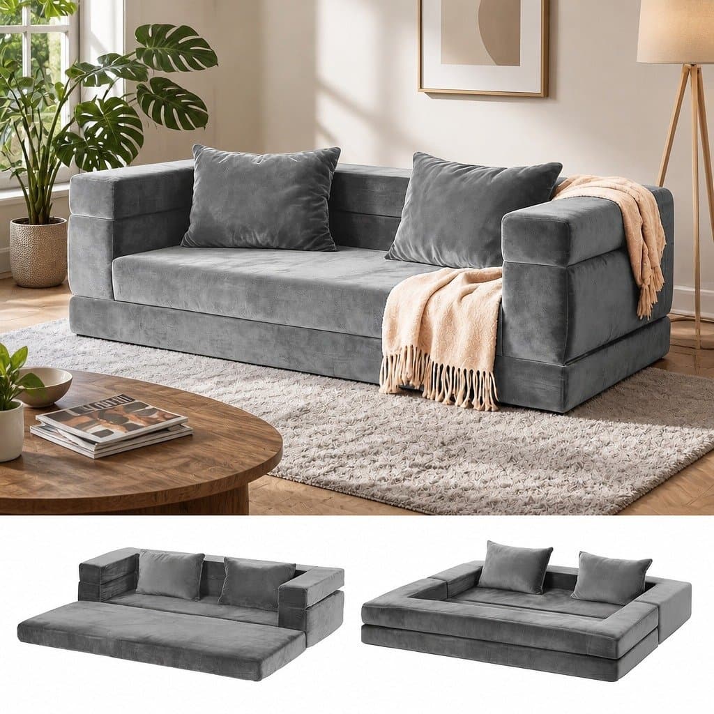 Convertible Folding Sofa Bed in Grey