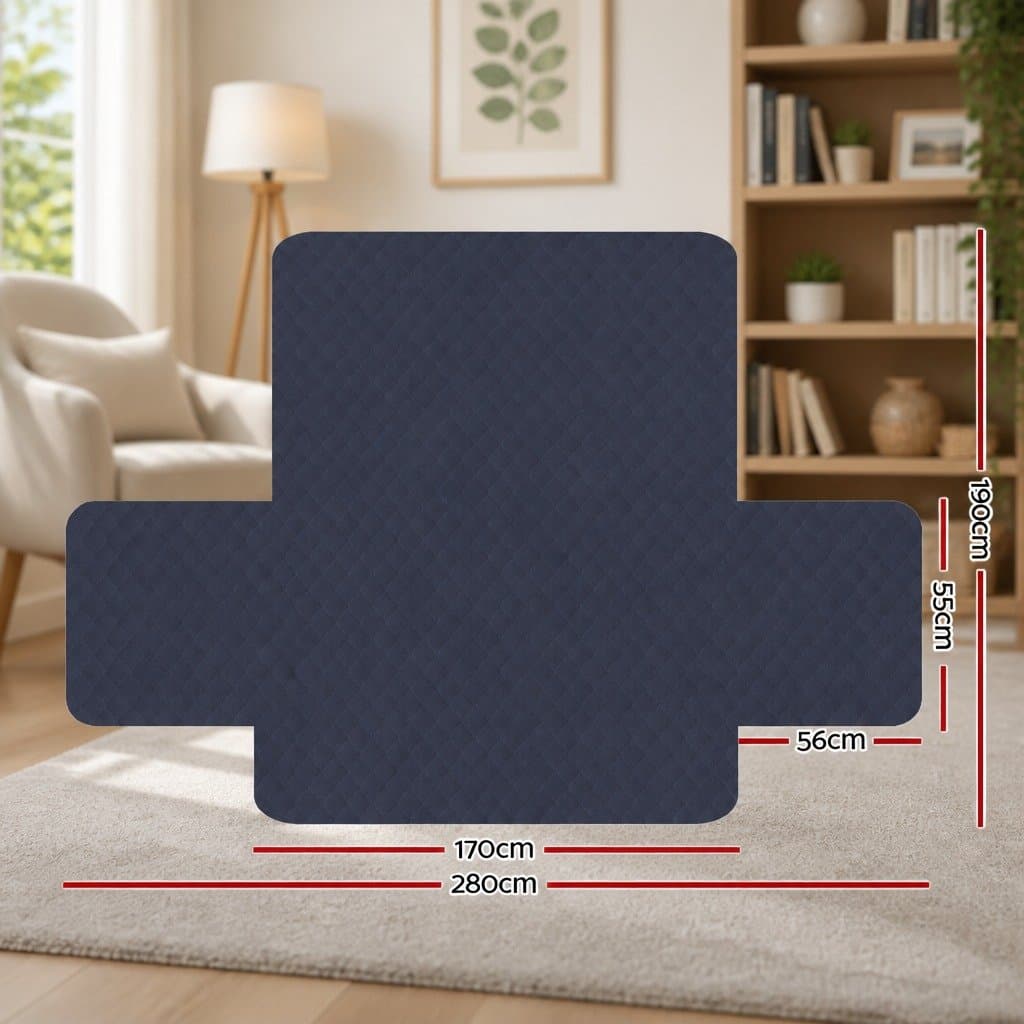 Sofa Cover 3 Seater Quilted Dark Grey Couch Protector Anti-Slip Machine Washable