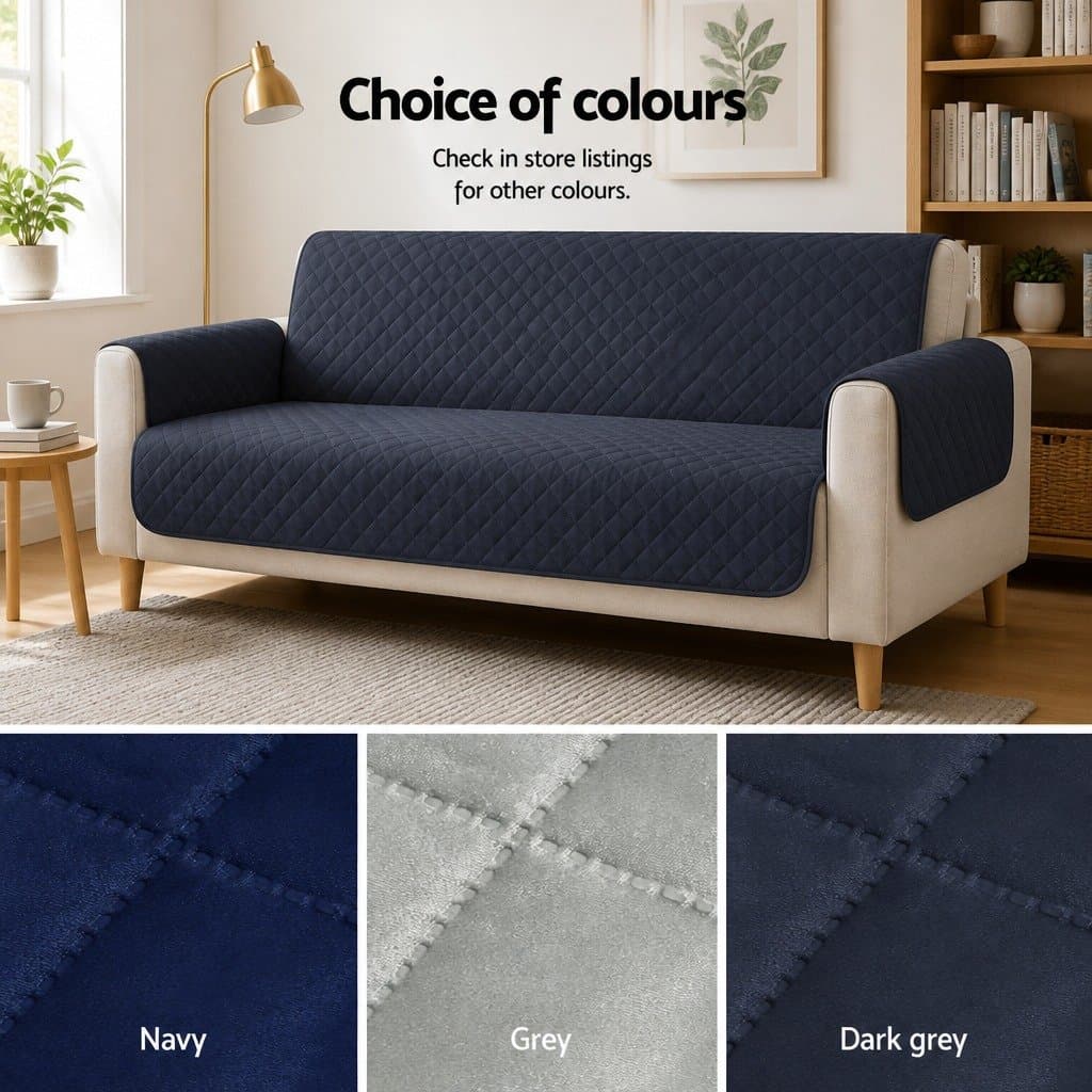 Sofa Cover 3 Seater Quilted Dark Grey Couch Protector Anti-Slip Machine Washable