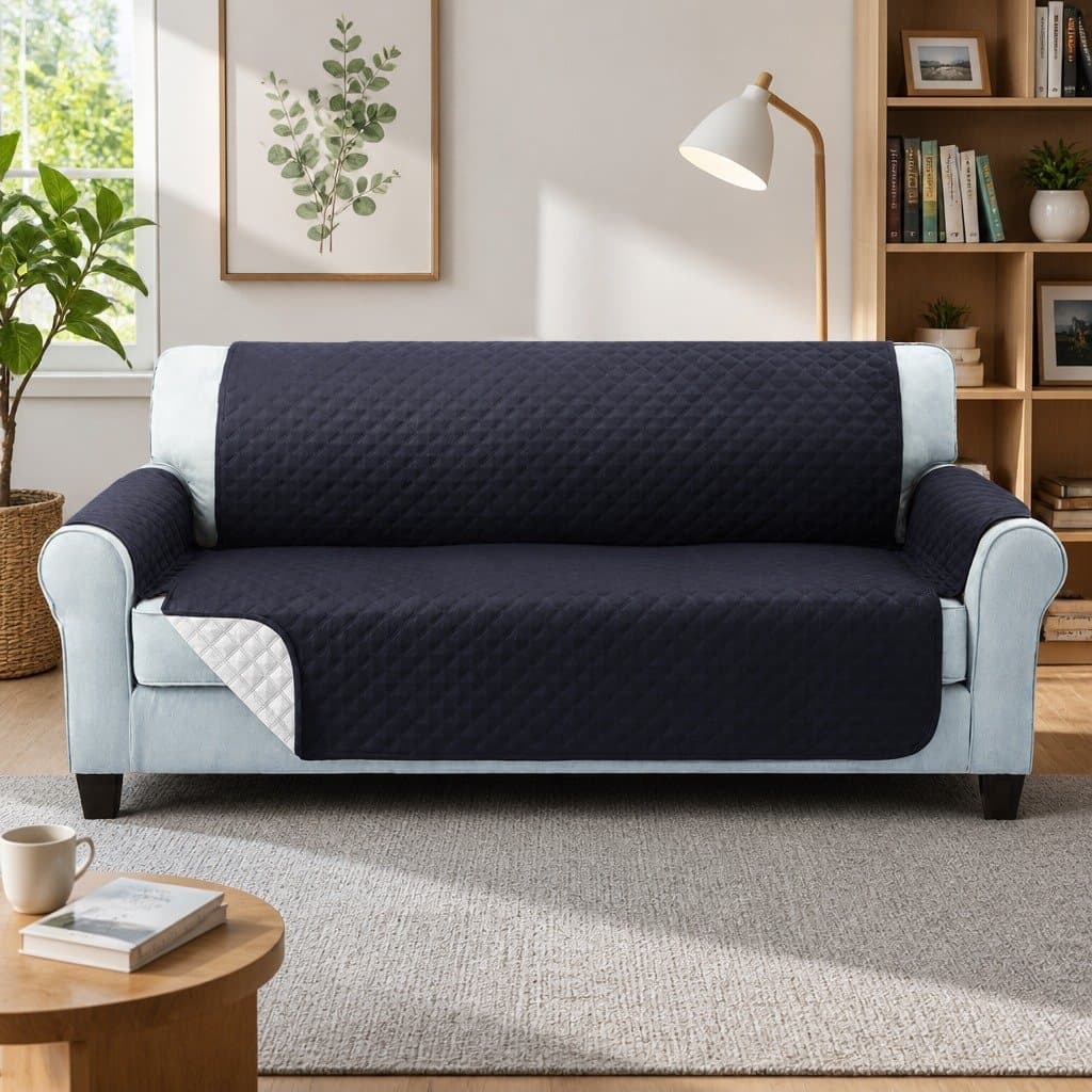 Sofa Cover 3 Seater Quilted Dark Grey Couch Protector Anti-Slip Machine Washable