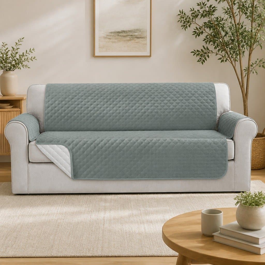Water-Resistant Grey Diamond Quilted 4 Seater Sofa Cover