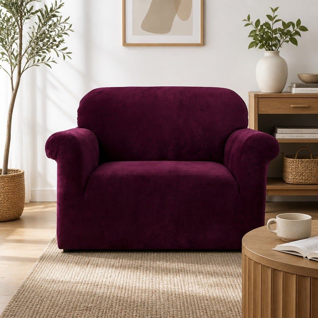 Ruby Red Velvet Arm Chair Protector for Single-Sofa