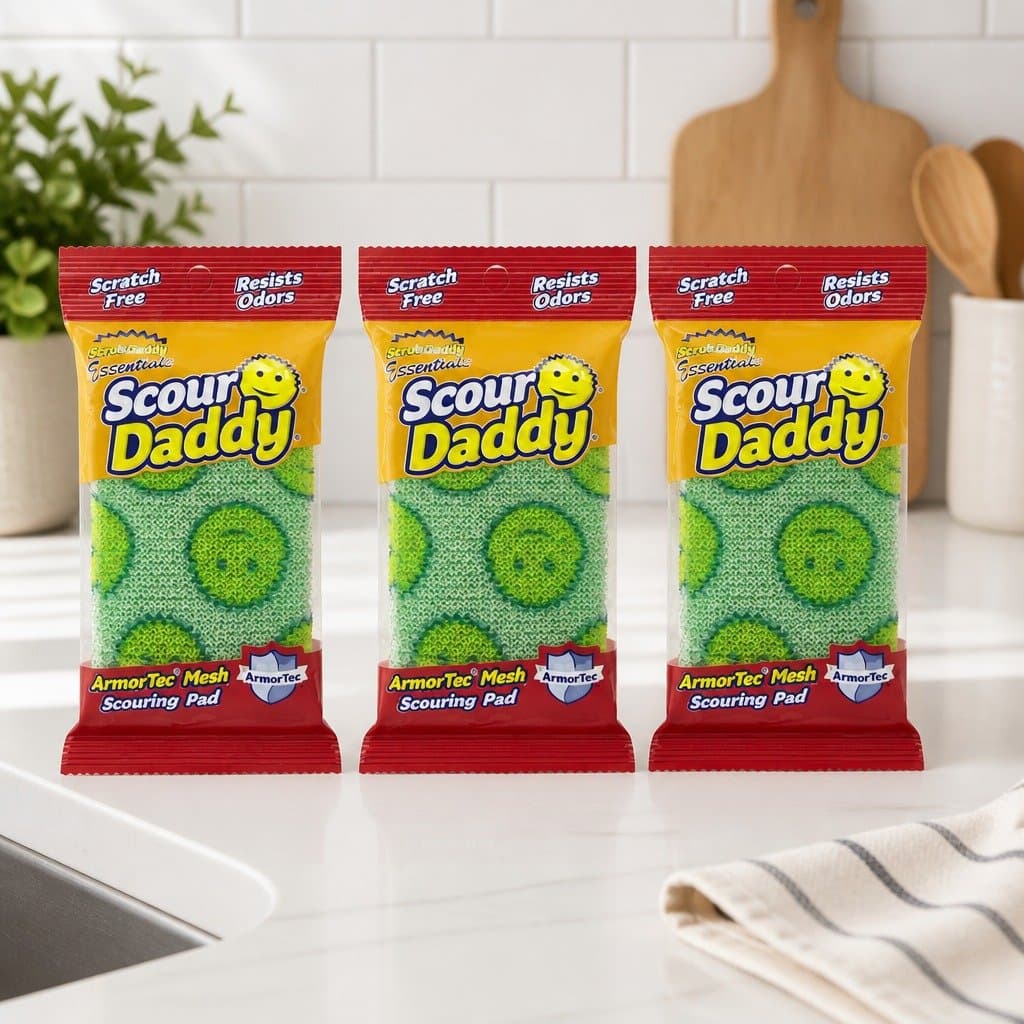 Essentials Scour Pad Green 3 Pack for Effective Cleaning
