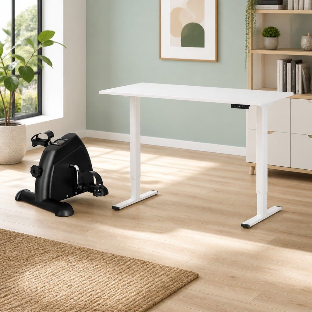 Electric Standing Desk with Integrated Exercise Bike