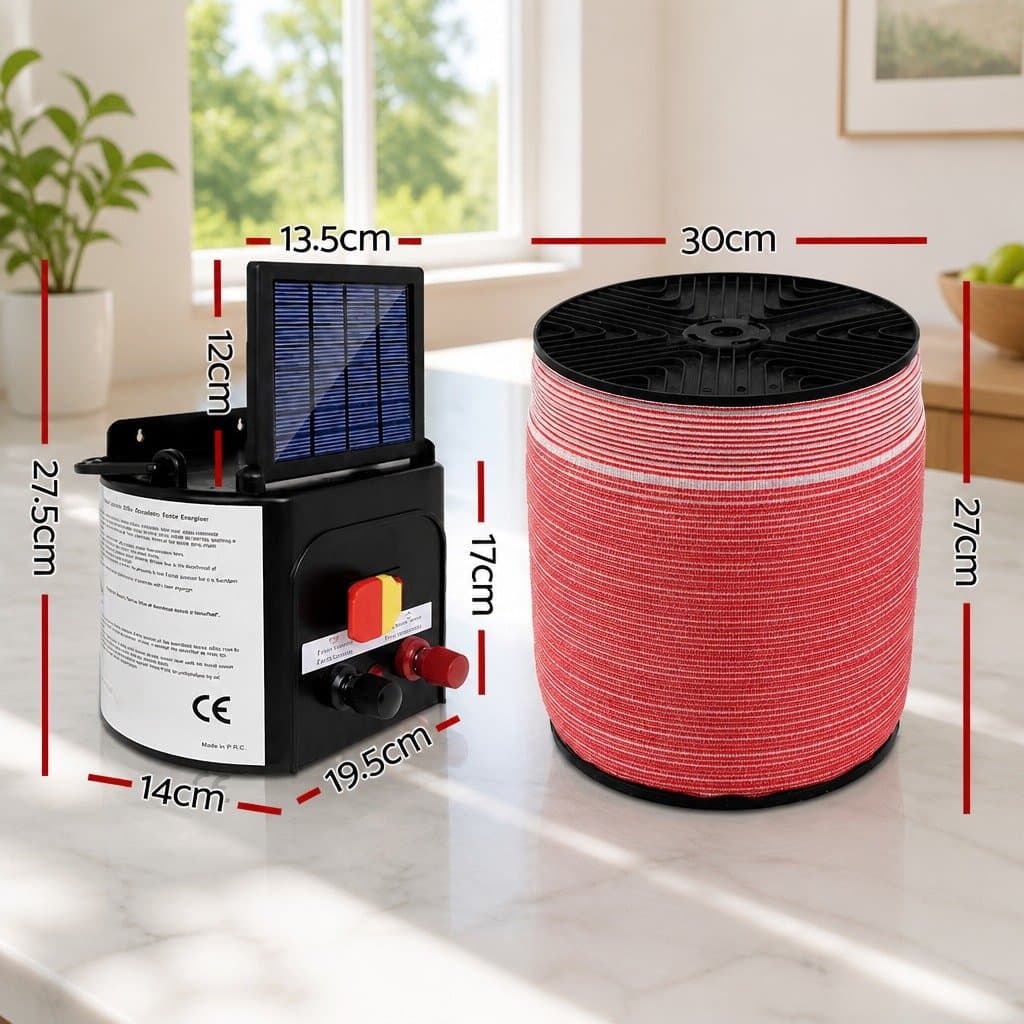 Solar Electric Fence Energiser 5KM Livestock Fencing Charger with 1200M Poly