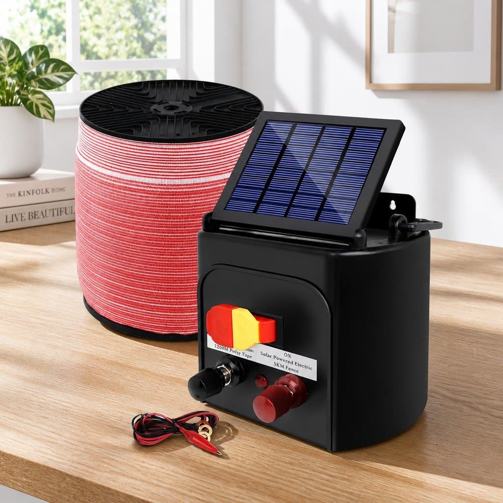Solar Electric Fence Energiser 5KM Livestock Fencing Charger with 1200M Poly