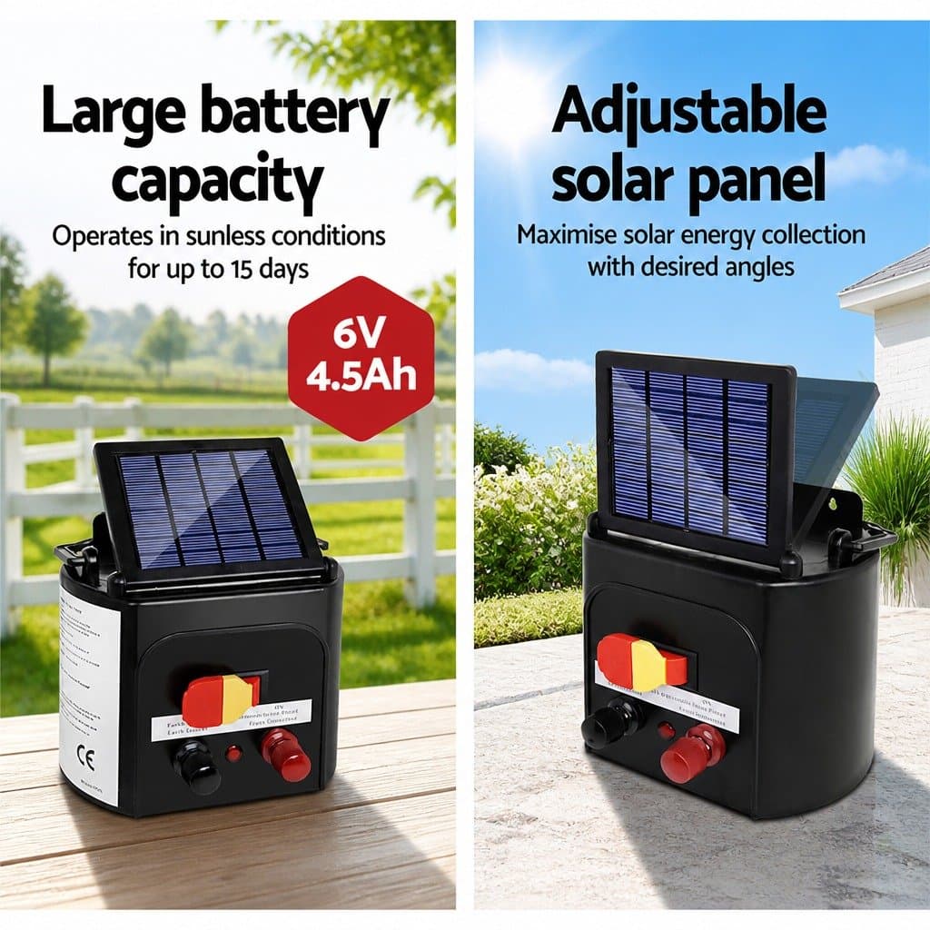 Solar Electric Fence Energiser 5KM Livestock Fencing Charger with 1200M Poly