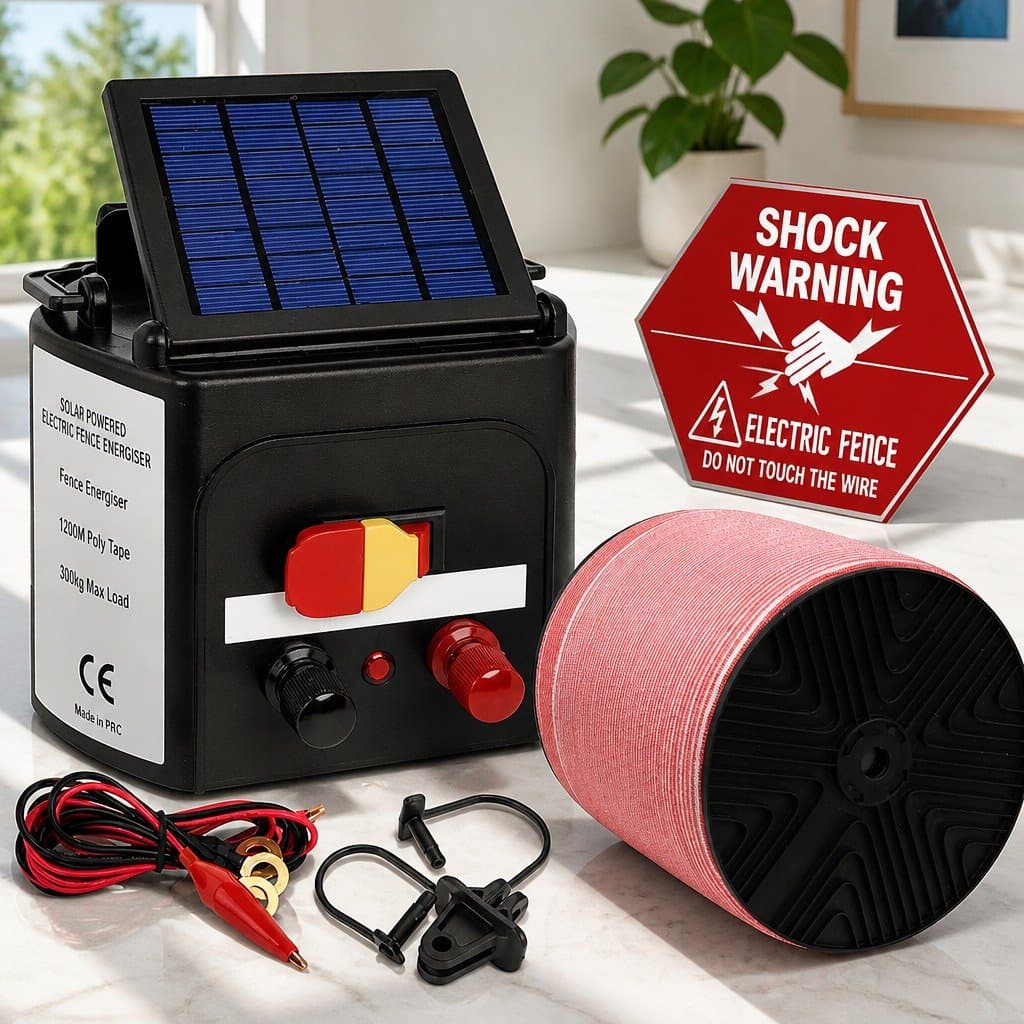 Solar Electric Fence Energiser 5KM Livestock Fencing Charger with 1200M Poly
