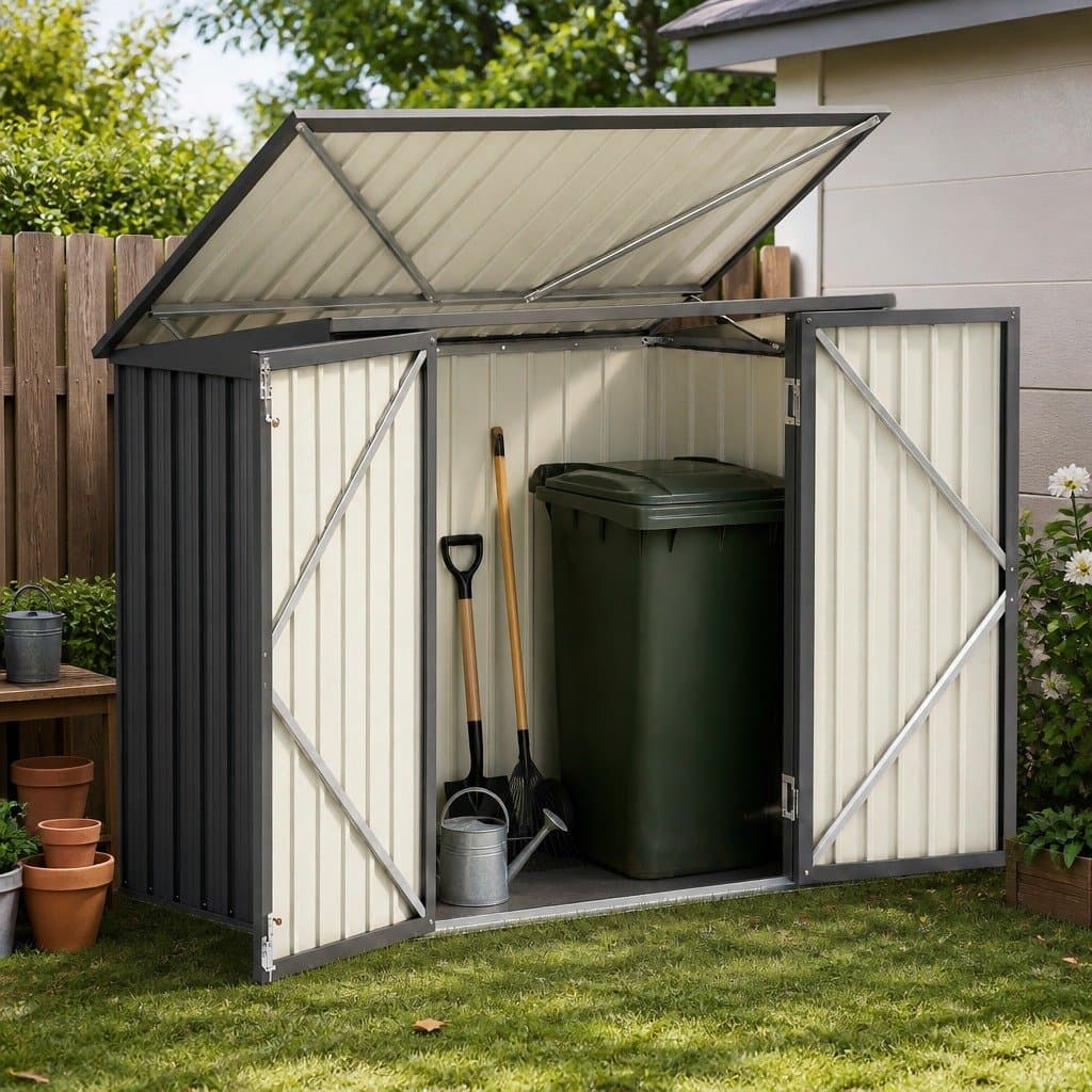 Garden Shed Wheelie Bin Storage Enclosure Outdoor Lockable Steel Cabinet Grey