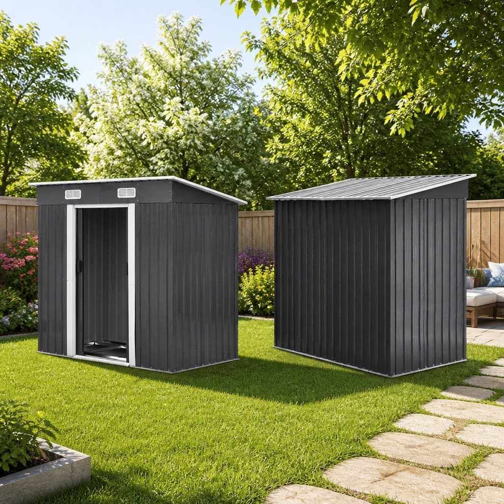 Black Metal Garden Shed 1.94x1.21M with Sliding Doors