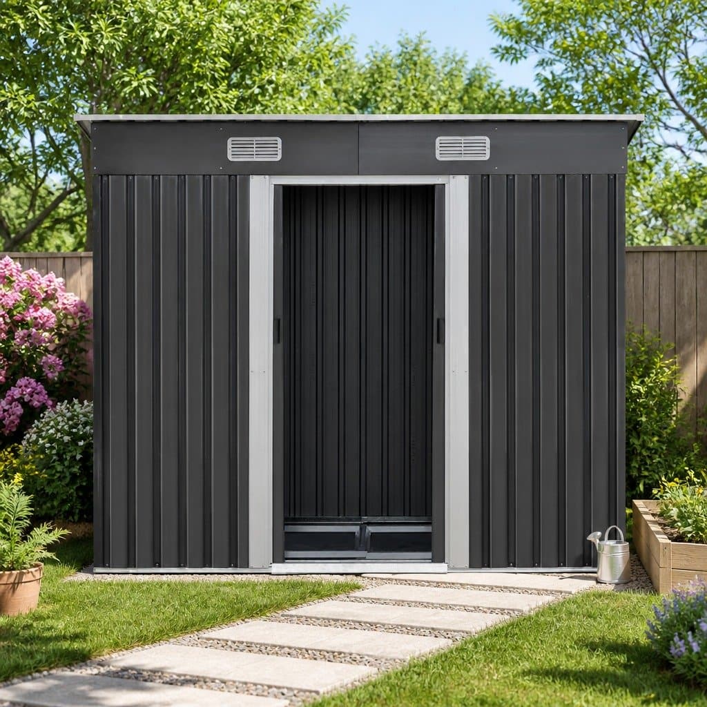 Galvanized Steel Garden Shed with Sliding Door