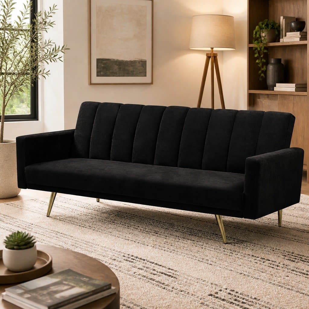 3-Seater Velvet Sofa Bed with Adjustable Backrest