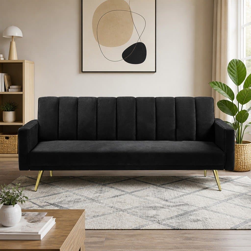 3-Seater Velvet Sofa Bed with Adjustable Backrest