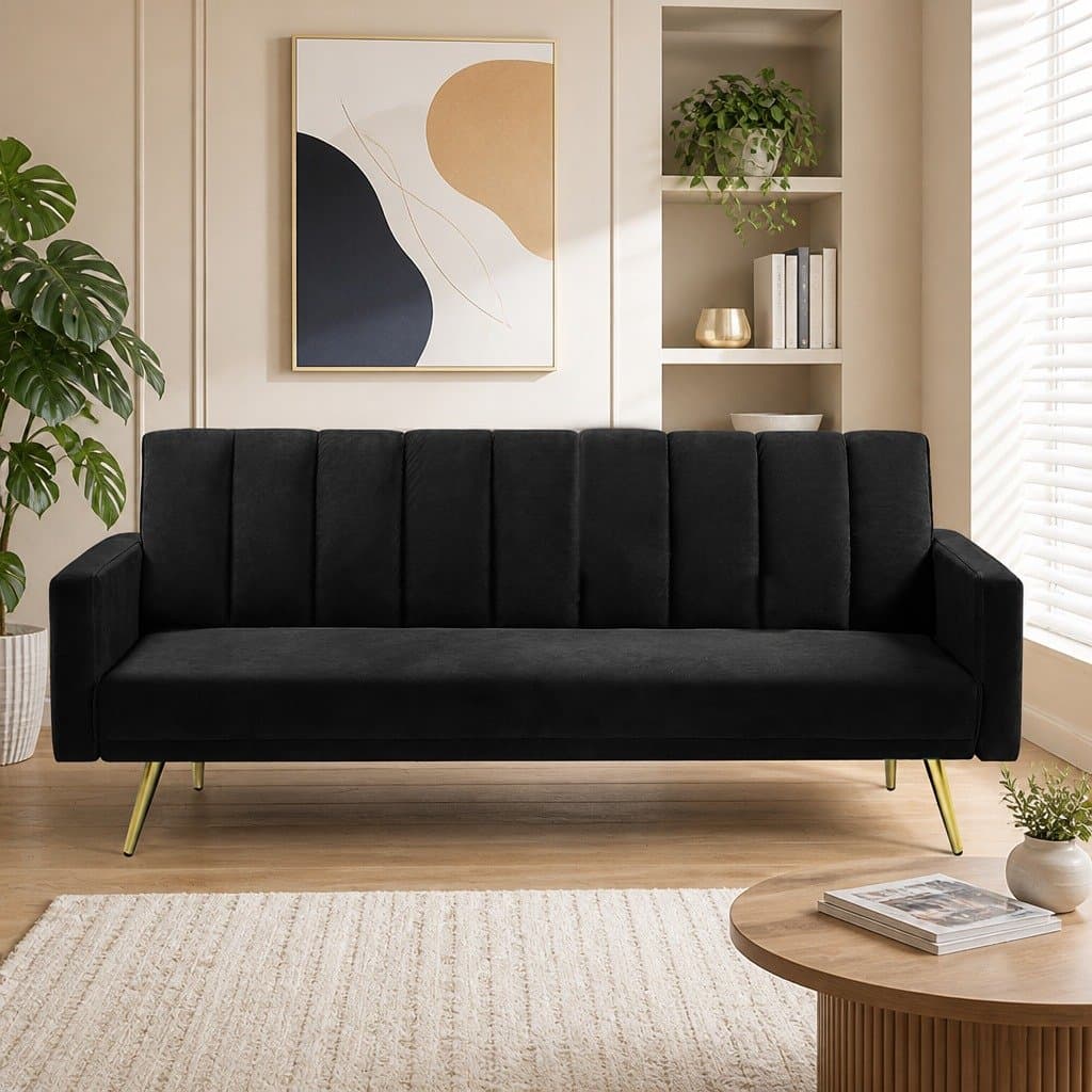 3-Seater Velvet Sofa Bed with Adjustable Backrest