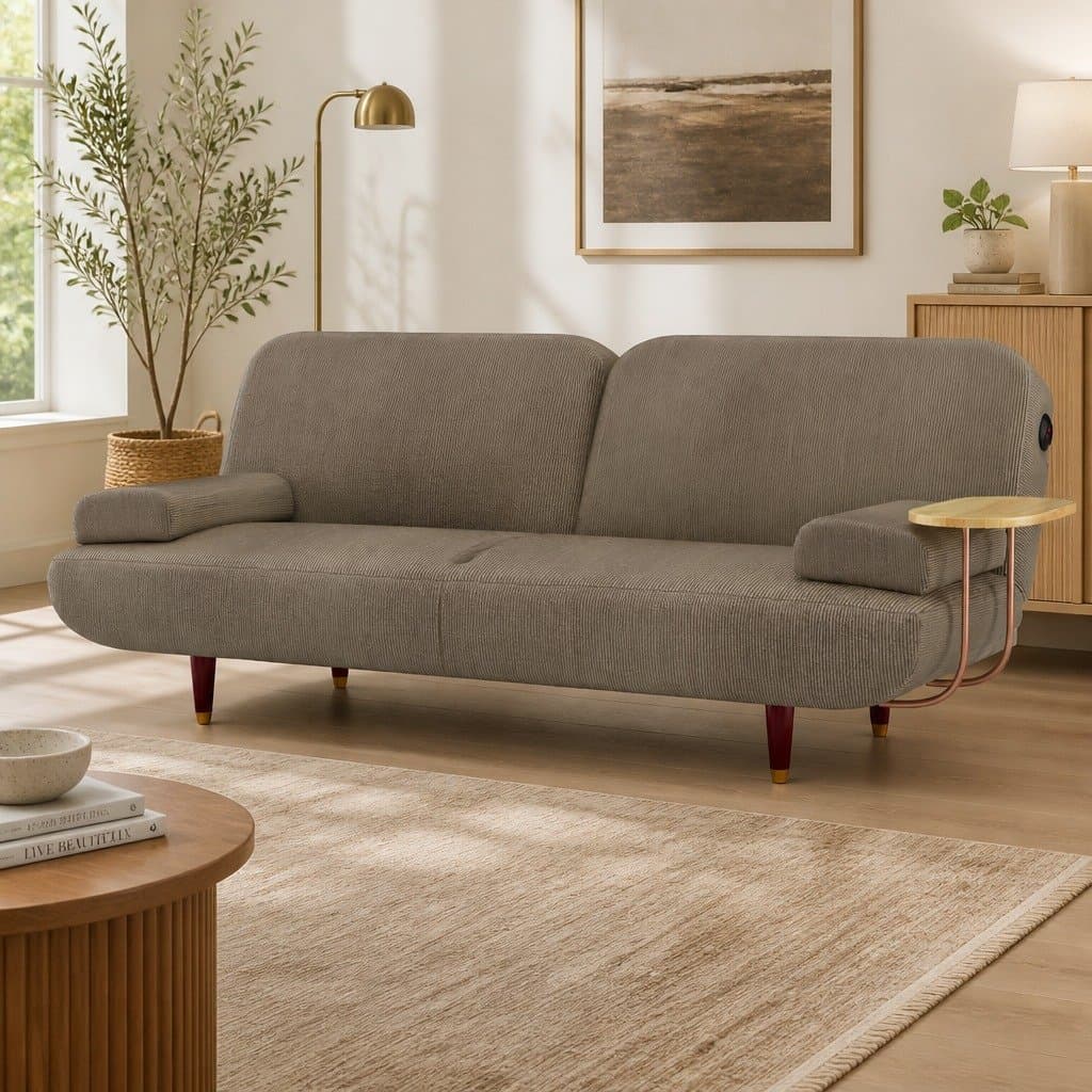 Adjustable Backrest Sofa Bed with USB Ports and Side Table