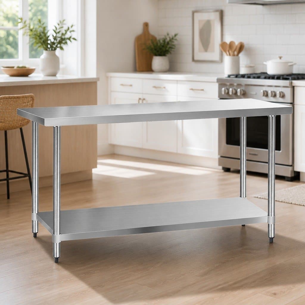 Stainless Steel Kitchen Bench 1829x610mm Commercial Work Table with Adjustable