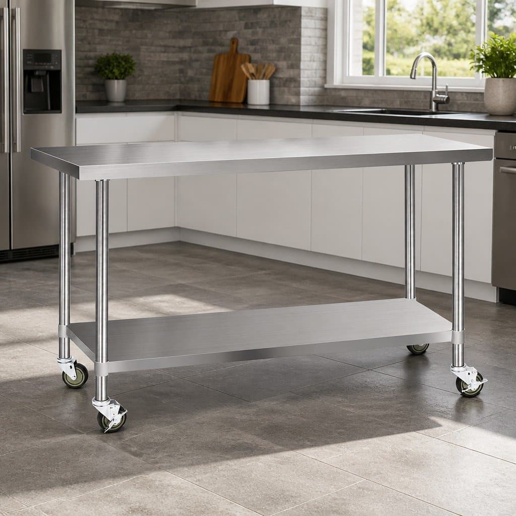 Stainless Steel Kitchen Bench with Wheels 1829x610mm