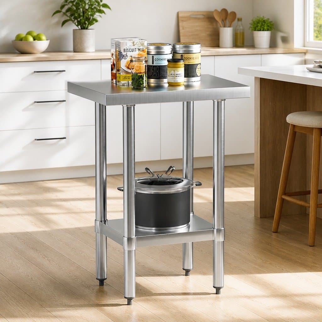 Stainless Steel Kitchen Prep Bench with Adjustable Shelf