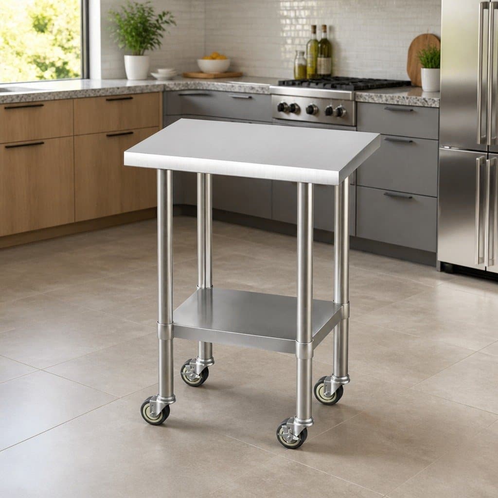 Stainless Steel Workbench with Wheels, 61x46cm