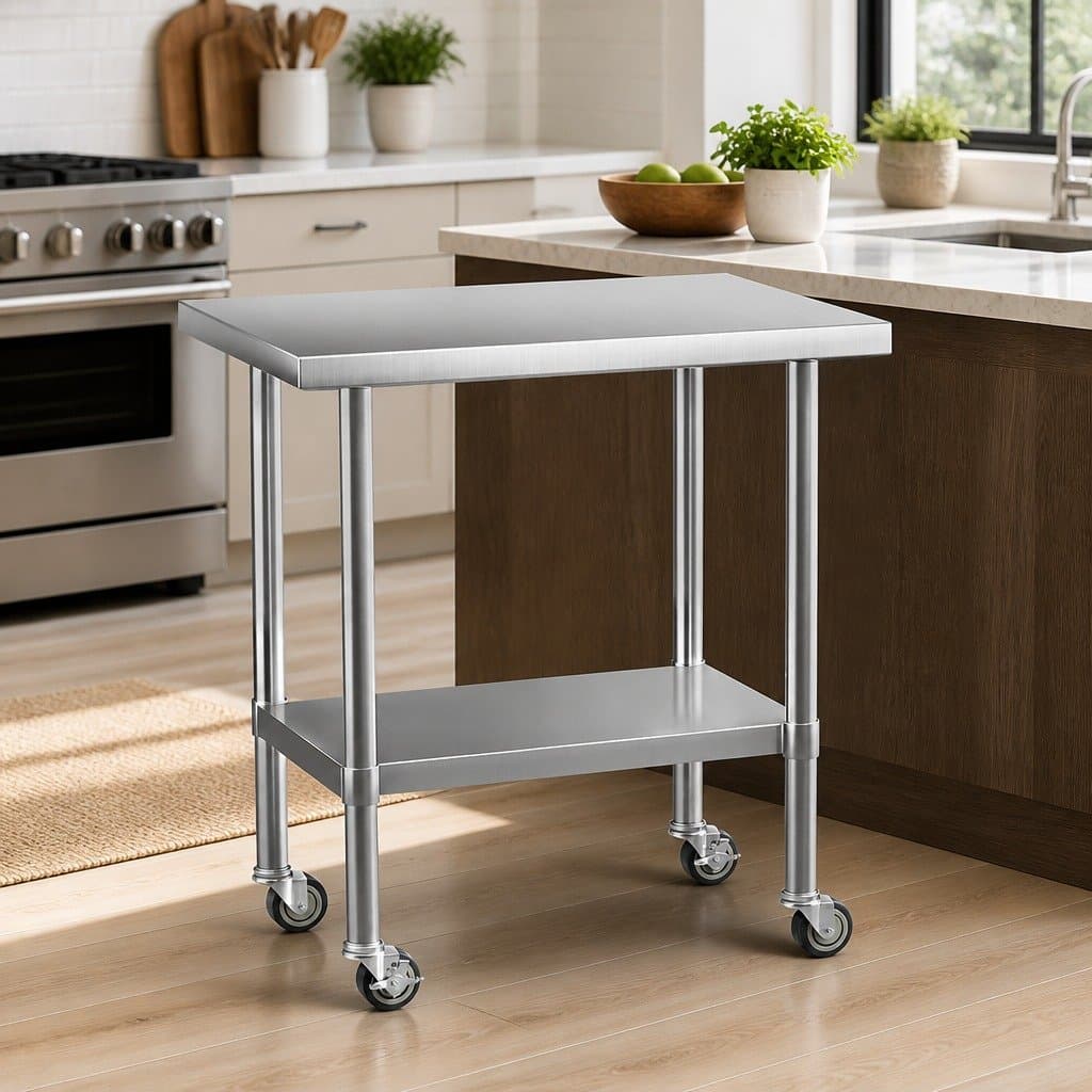 Adjustable Stainless Steel Work Bench with Wheels 91x61cm