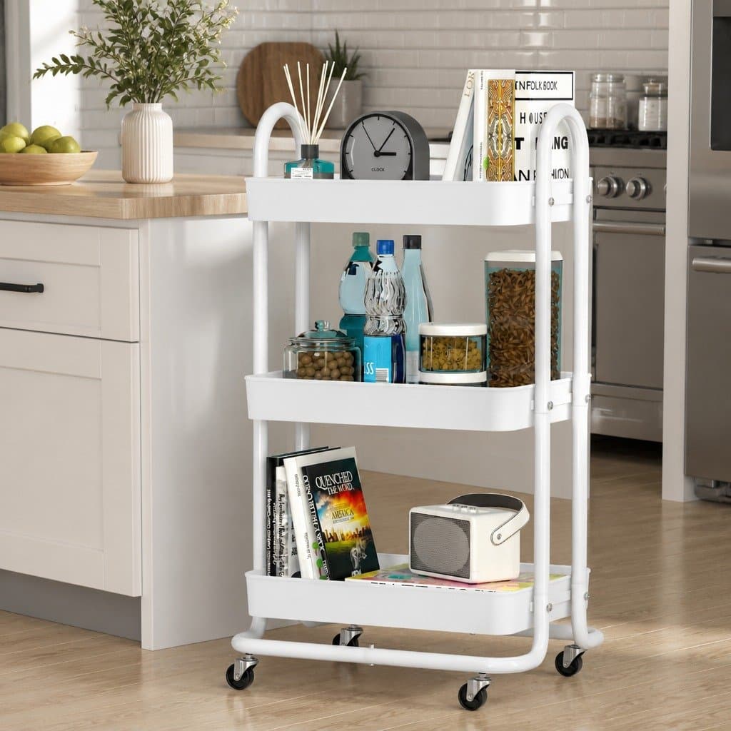Yellow 3-Tier Kitchen Cart with Rolling Wheels
