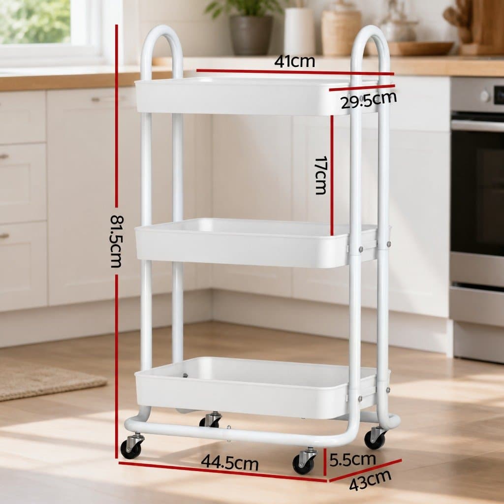 Yellow 3-Tier Kitchen Cart with Rolling Wheels