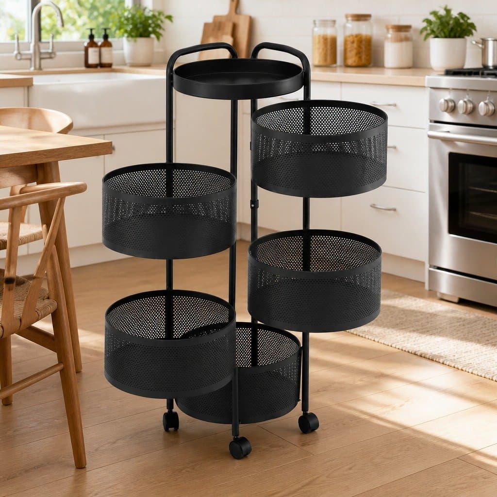 5-Tier Kitchen Cart Rolling Utility Rack Black