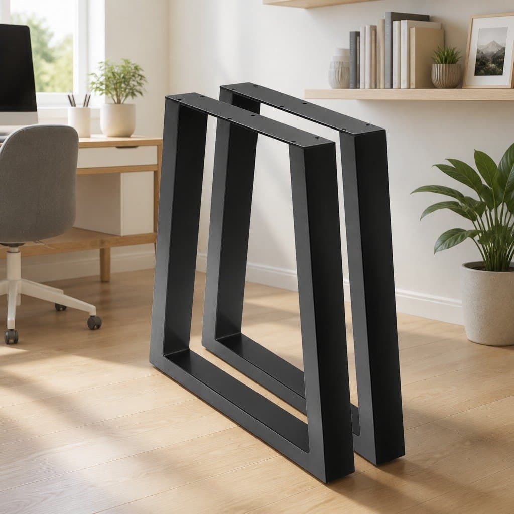 Metal Table Legs Trapezoid DIY Set of 2 Industrial Design Black 71cm Height