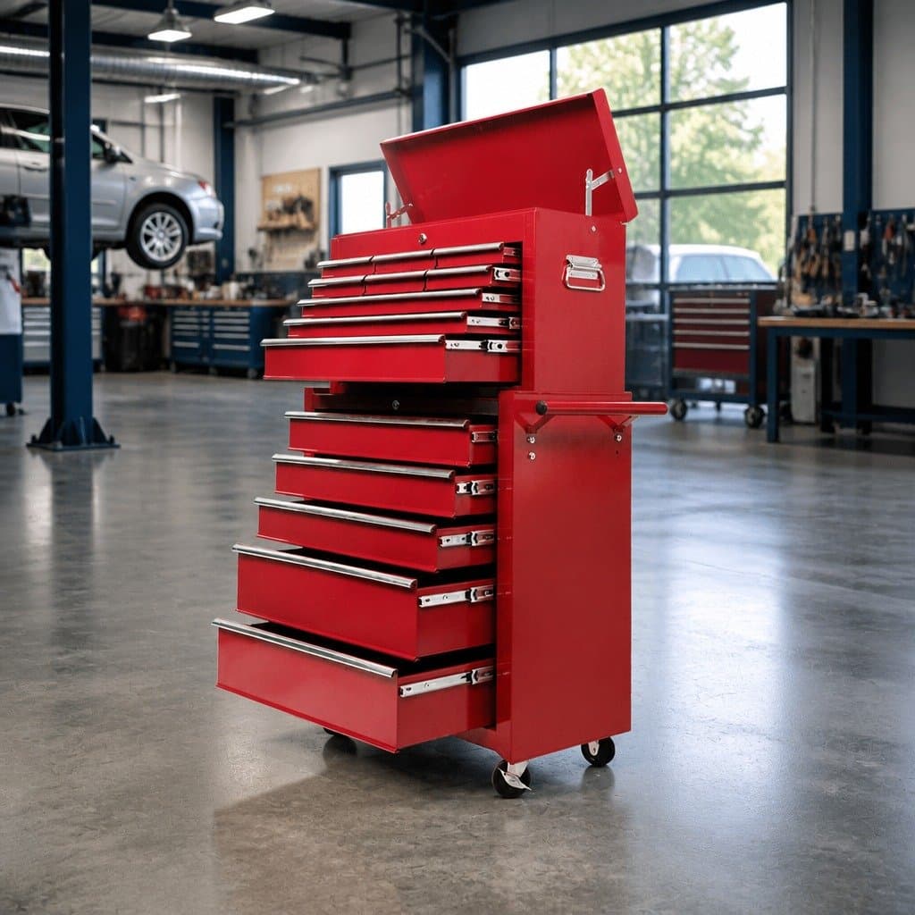 14 Drawer Tool Box Cabinet Storage Trolley Chest Mechanic Garage Workshop Red