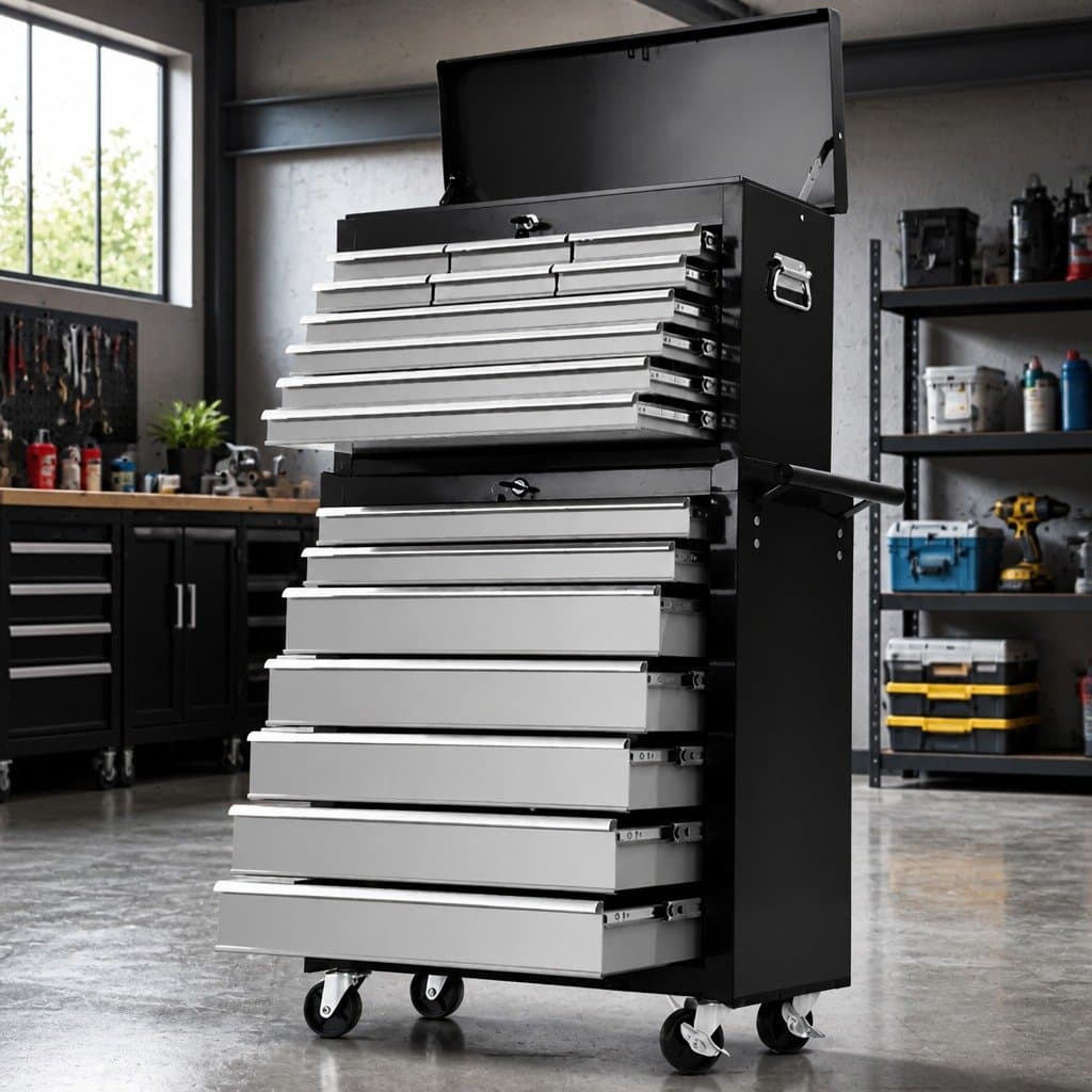 17 Drawer Tool Box Cabinet with Lockable Trolley