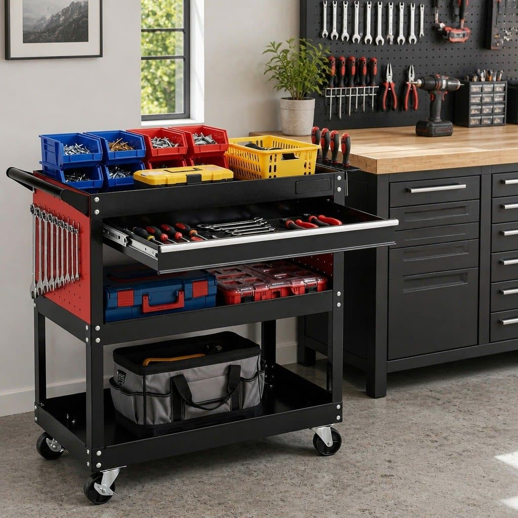 Tool Trolley Cart Rolling Cabinet with Drawers Workshop Garage Storage Organizer