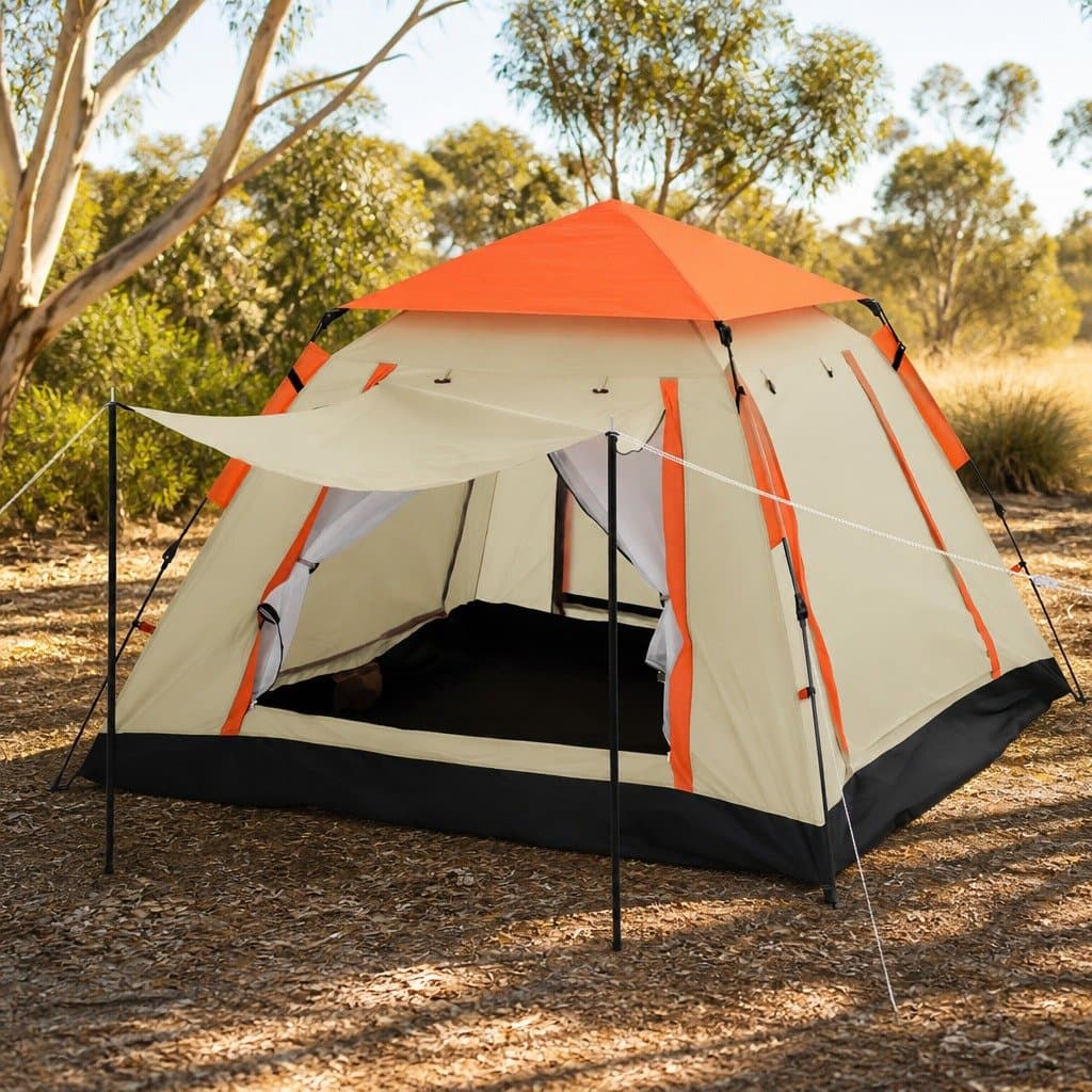 Beige Pop Up Camping Tent for 3-4 Persons with Instant Setup