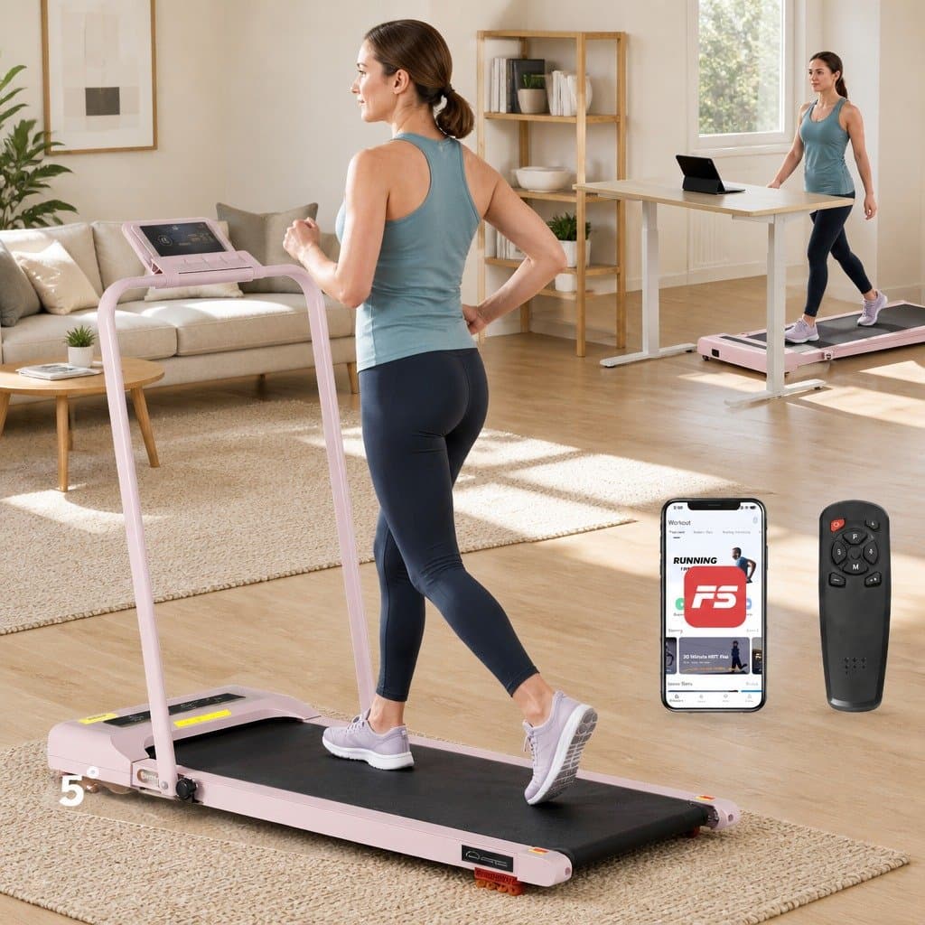 Pink Electric Walking Pad Treadmill with Incline