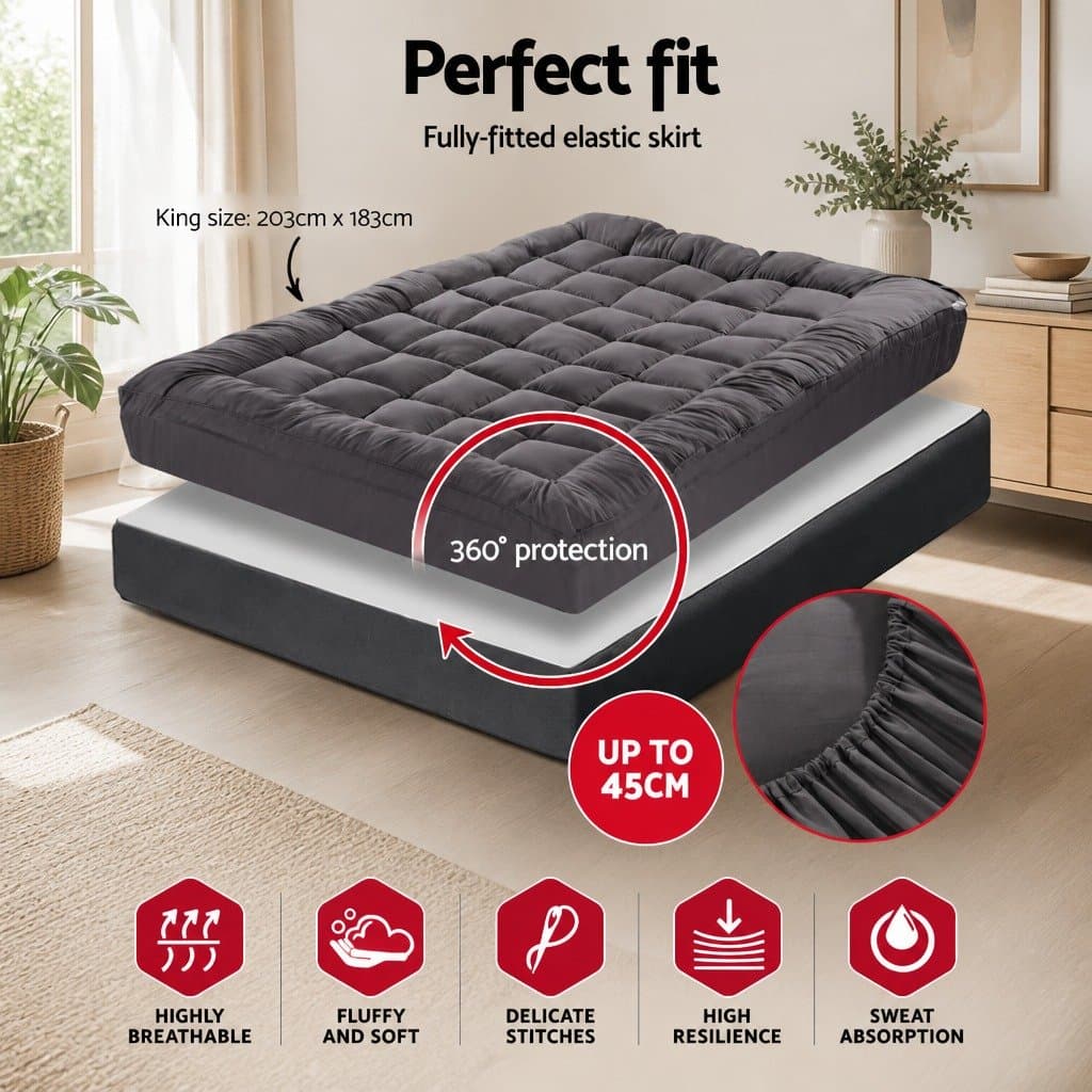 King Size Pillowtop Mattress Topper Grey 5cm