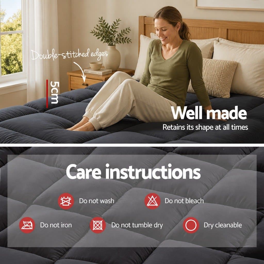 King Size Pillowtop Mattress Topper Grey 5cm