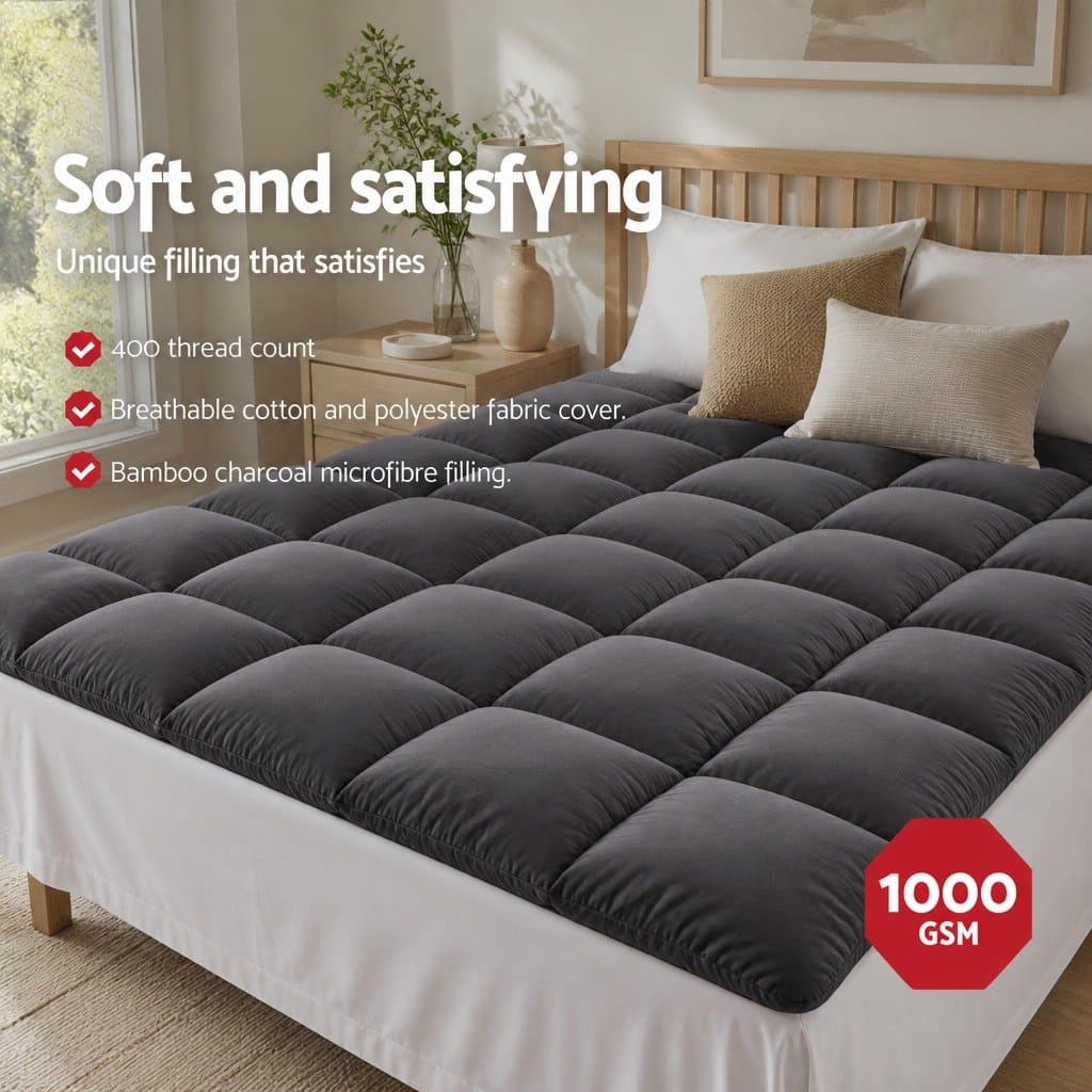 King Size Pillowtop Mattress Topper Grey 5cm